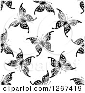 Poster, Art Print Of Seamless Black And White Butterfly Background Pattern 9