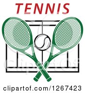 Poster, Art Print Of Ball And Crossed Green Tennis Rackets Over A Court With Red Text