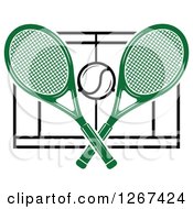 Poster, Art Print Of Ball And Crossed Green Tennis Rackets Over A Court