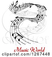 Clipart Of Grayscale Flowing Notes Over Red Music World Text Royalty Free Vector Illustration