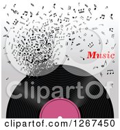 Poster, Art Print Of Vinyl Record Decomposing Into Notes With Music Text