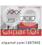 Poster, Art Print Of Red And Gray Living Room Interior With Sample Text