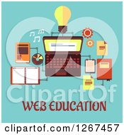 Poster, Art Print Of Web Education Text Under A Laptop And Accessories On Blue