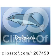 Poster, Art Print Of Swimming Dolphin Over Text And Blue