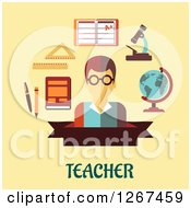 Poster, Art Print Of Male Teacher With School Accessories And Text On Yellow