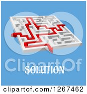 Poster, Art Print Of Labyrinth Puzzle With A Red Arrow Over Solution Text On Blue