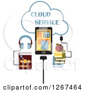 Poster, Art Print Of Cloud Service Design With An Mp3 Music Player Tablet Computer And Books
