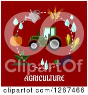 Poster, Art Print Of Tractor In A Circle Of Farming Items Over Agriculture Text On Red