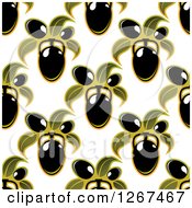 Seamless Background Pattern Of Black Olives And Green Leaves