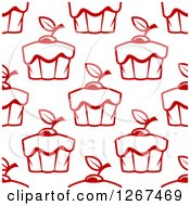 Clipart Of A Seamless Background Pattern Of Red Cupcakes On White Royalty Free Vector Illustration