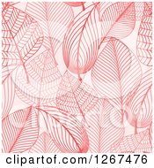 Poster, Art Print Of Seamless Background Pattern Of Red Skeleton Leaves On Pink