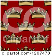 Poster, Art Print Of Seamless Background Pattern Of Gold Crowns On Red