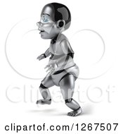 Clipart Of A 3d Metal Baby Robot Walking To The Left Royalty Free Illustration by Julos