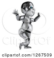 Clipart Of A 3d Metal Baby Robot Jumping And Facing Right Royalty Free Illustration