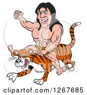 Poster, Art Print Of Long Haired Jungle Man Riding A Tiger