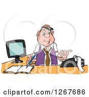 Poster, Art Print Of White Male Bookkeeper Using A Calculator At His Desk