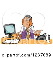 Poster, Art Print Of Black Male Bookkeeper Using A Calculator At His Desk