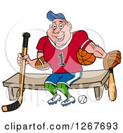 Poster, Art Print Of Muscular White Male Jock Sitting With Sports Equipment