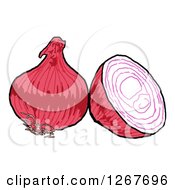 Clipart Of Red Onions Whole And Halved Royalty Free Vector Illustration