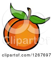 Clipart Of A Peach With Leaves Royalty Free Vector Illustration