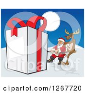 Poster, Art Print Of Reindeer And Santa Pulling A Giant Gift Through The Snow