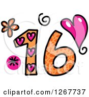 Poster, Art Print Of Colorful Sketched Patterned Number 16