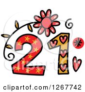 Poster, Art Print Of Colorful Sketched Patterned Number 21