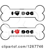 Clipart Of Bones With I Love Dog Text And Heart Shaped Paw Prints Royalty Free Vector Illustration