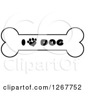 Poster, Art Print Of Black And White Bone With I Love Dog Text And A Heart Shaped Paw Print
