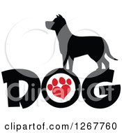 Poster, Art Print Of Black Silhouetted Canine Over Dog Text With A Red Heart Shaped Paw Print
