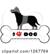 Silhouetted Canine Over A Bone With I Love Dog Text And A Heart Shaped Paw Print