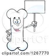 Clipart Of A Happy Cartoon Bone Character Holding Up A Blank Sign Royalty Free Vector Illustration by Hit Toon