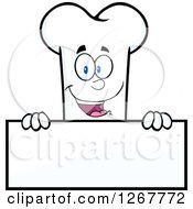 Happy Cartoon Bone Character Over A Blank Sign
