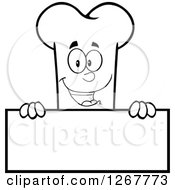 Black And White Happy Cartoon Bone Character Over A Blank Sign