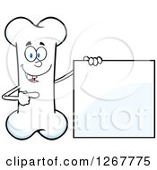 Poster, Art Print Of Happy Cartoon Bone Character Presenting A Blank Sign