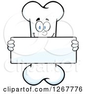 Happy Cartoon Bone Character Holding Up A Blank Sign