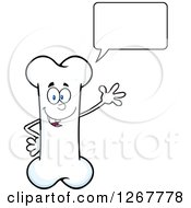 Clipart Of A Talking Cartoon Bone Character Waving Royalty Free Vector Illustration