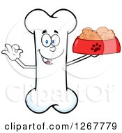 Happy Cartoon Bone Character Holding A Bowl Of Dog Food