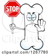 Clipart Of A Happy Cartoon Bone Character Holding A Stop Sign Royalty Free Vector Illustration