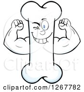 Clipart Of A Happy Cartoon Bone Character Flexing His Muscles Royalty Free Vector Illustration
