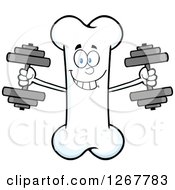 Clipart Of A Happy Cartoon Bone Character Working Out With Dumbbells Royalty Free Vector Illustration