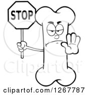 Clipart Of A Black And White Happy Cartoon Bone Character Holding A Stop Sign Royalty Free Vector Illustration