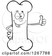 Clipart Of A Black And White Happy Cartoon Bone Character Giving A Thumb Up Royalty Free Vector Illustration