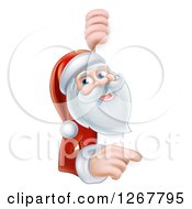 Poster, Art Print Of Happy Santa Pointing And Looking Around A Sign