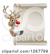Poster, Art Print Of Christmas Red Nosed Rudolph Reindeer Presenting A Blank Scroll Sign