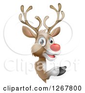 Poster, Art Print Of Happy Rudolph Red Nosed Reindeer Pointing Around A Sign