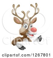 Poster, Art Print Of Happy Rudolph Red Nosed Reindeer Waving Over A Sign