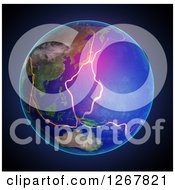 Clipart Of A 3d Earth With Glowing West Pacific Fault Line Tectonic Plates In The East Asia Royalty Free Illustration