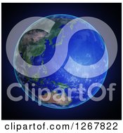 Clipart Of A 3d Earth Featuring Eastern Asia And The Pacific Ocean On Black Royalty Free Illustration