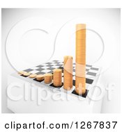 Poster, Art Print Of 3d Chess Board With Growing Stacks Of Coins Over Shaded White